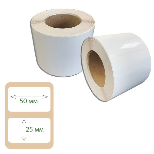 Этикетки 50х25 полипропилен (1000 этикеток в ролике), втулка 40 мм
